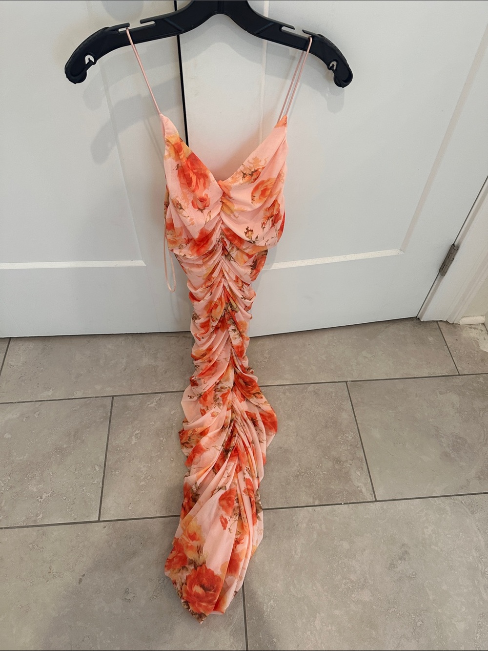 Peach floral fitted dress